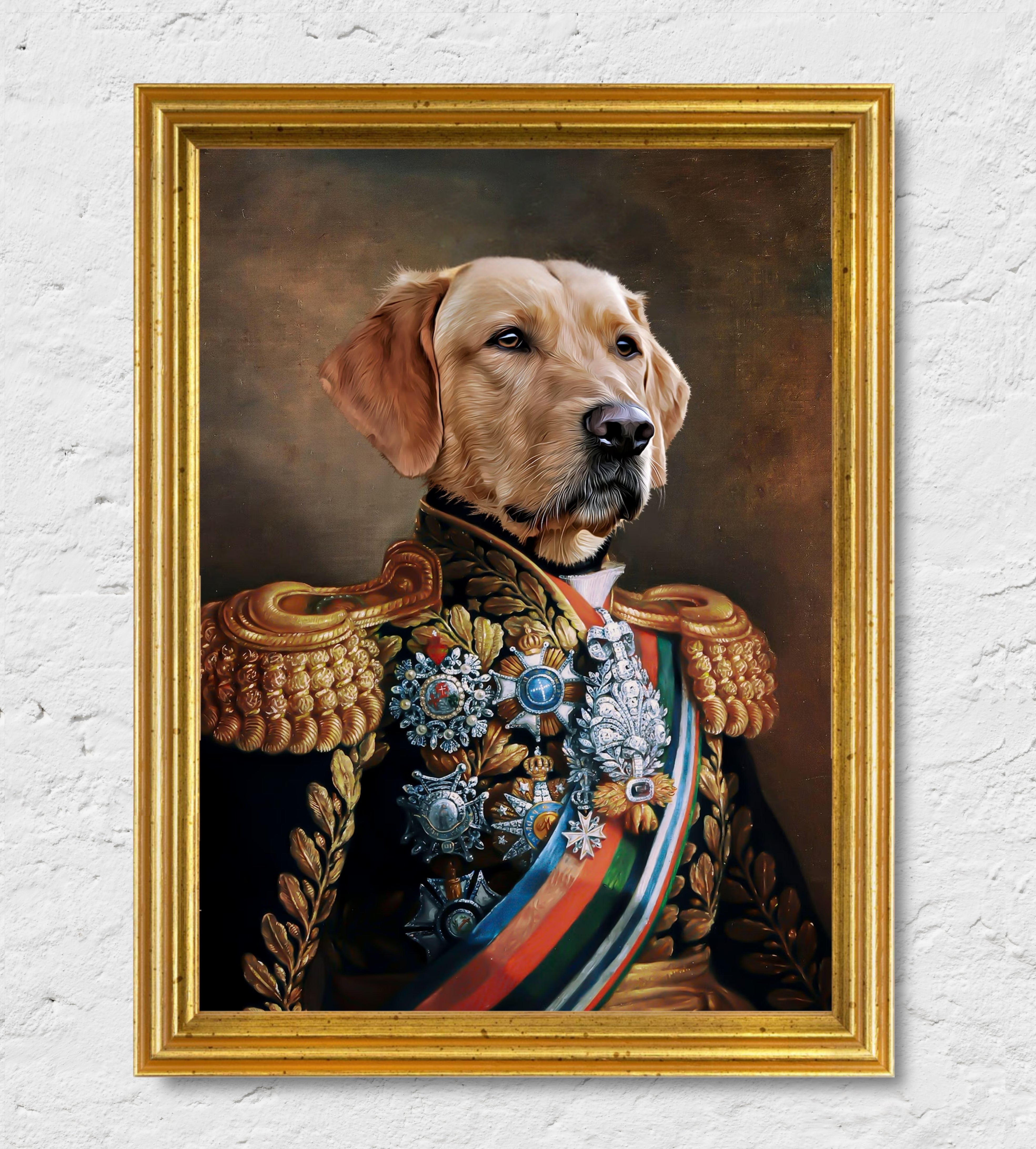 L'Ammiraglio - Quadro ritratto personalizzato del tuo animale da compagnia | Regalo perfetto cornice Oro