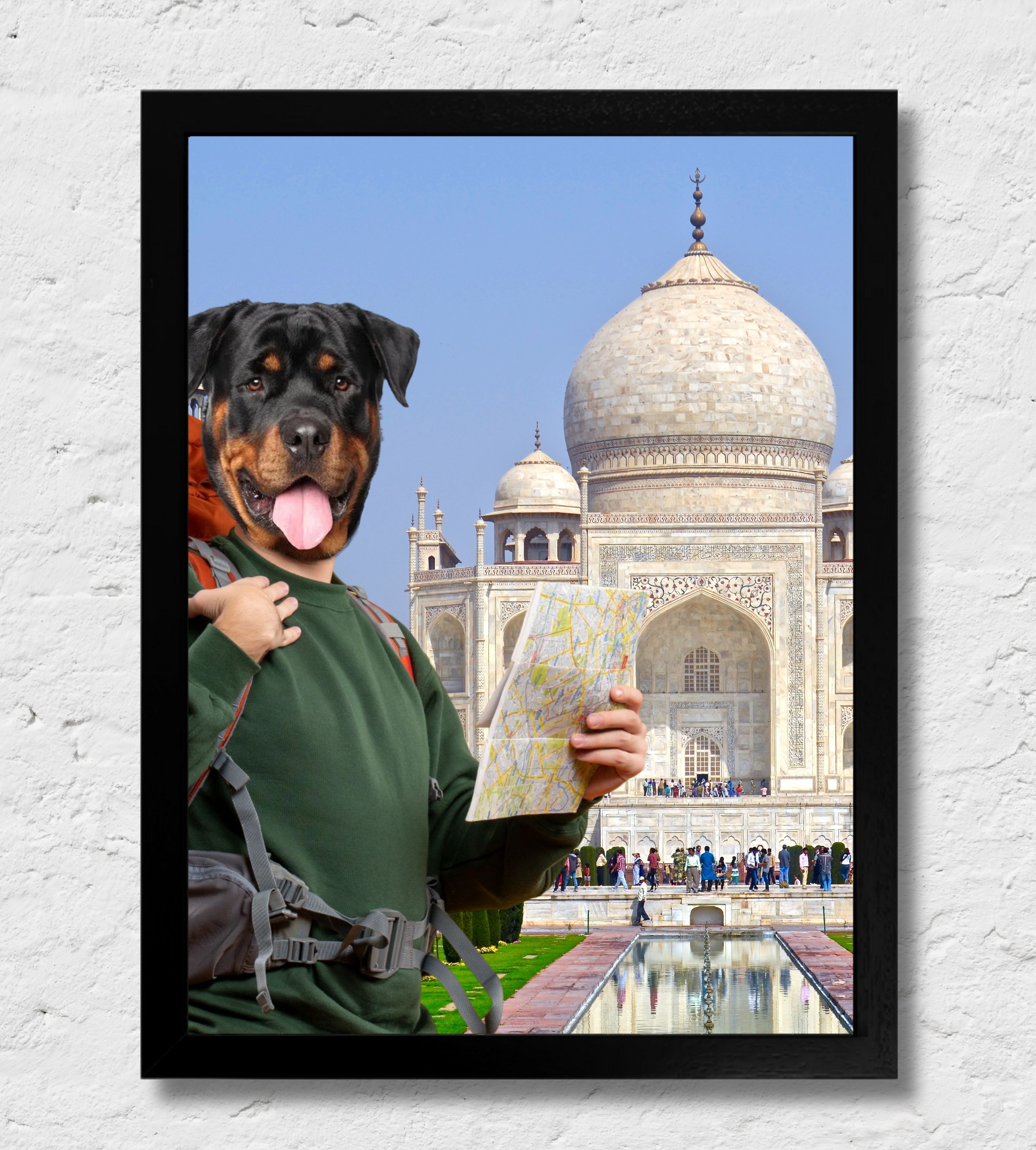 Taj Mahal | Quadro ritratto del tuo animale da compagnia | Regalo perfetto cornice Nera