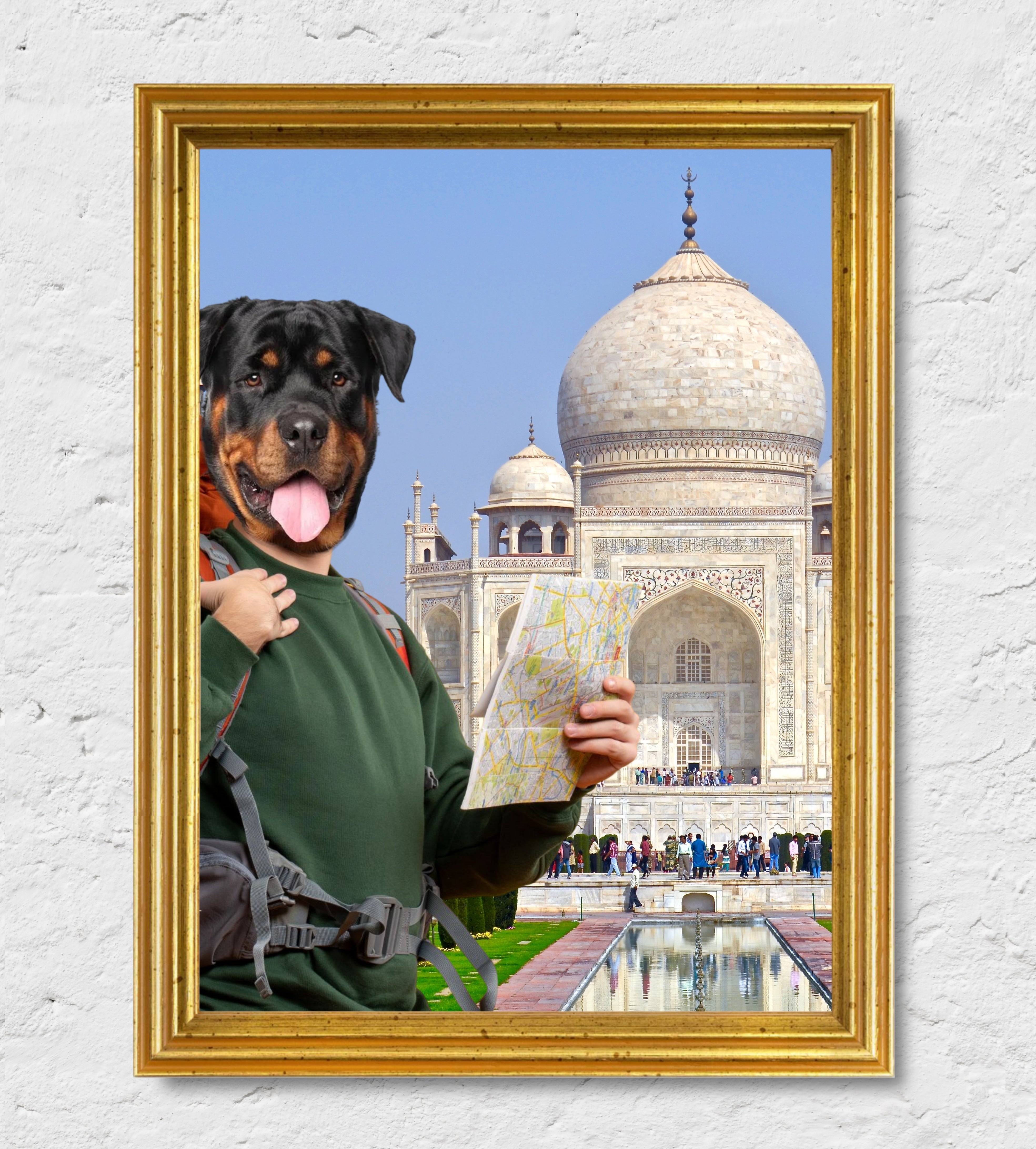 Taj Mahal | Quadro ritratto del tuo animale da compagnia | Regalo perfetto cornice Oro