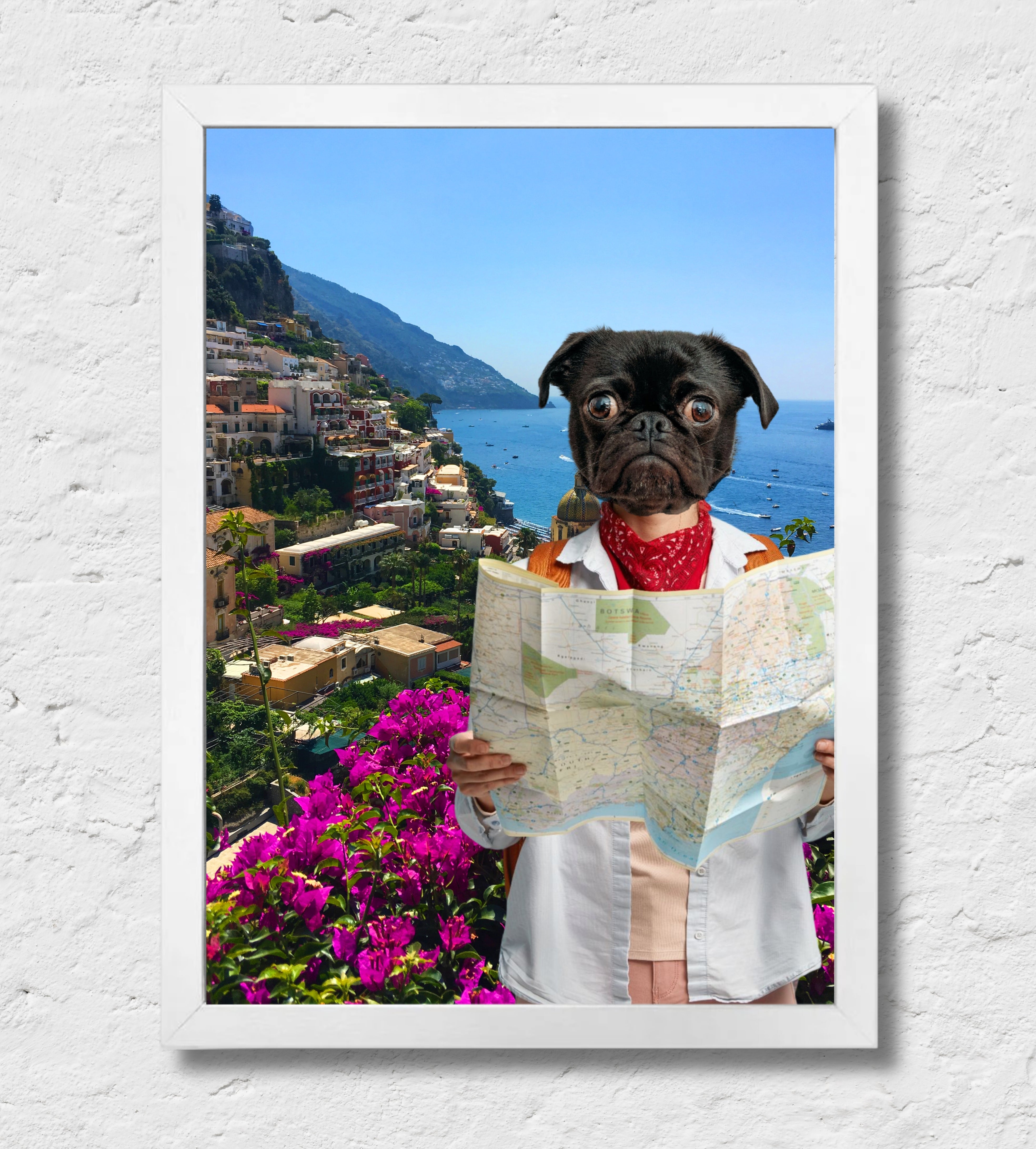 Amalfi | Quadro ritratto del tuo animale da compagnia | Regalo personalizzato perfetto cornice bianca